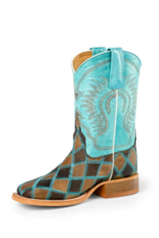 Horse Power by Anderson Bean Kids Boys Turquoise Leather Cowboy Boots