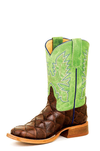 Horse Power by Anderson Bean Kids Boys Green Leather Fish Cowboy Boots