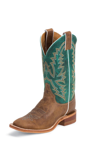 Justin Womens Dark Turquoise Calf Leather Western Boots 11in Bent Rail