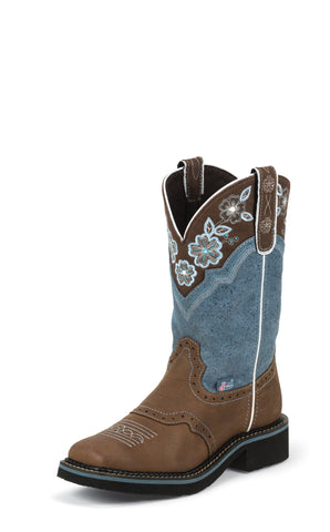 Justin Womens Dusty Blue Leather Western Boots 11in Gypsy Floral