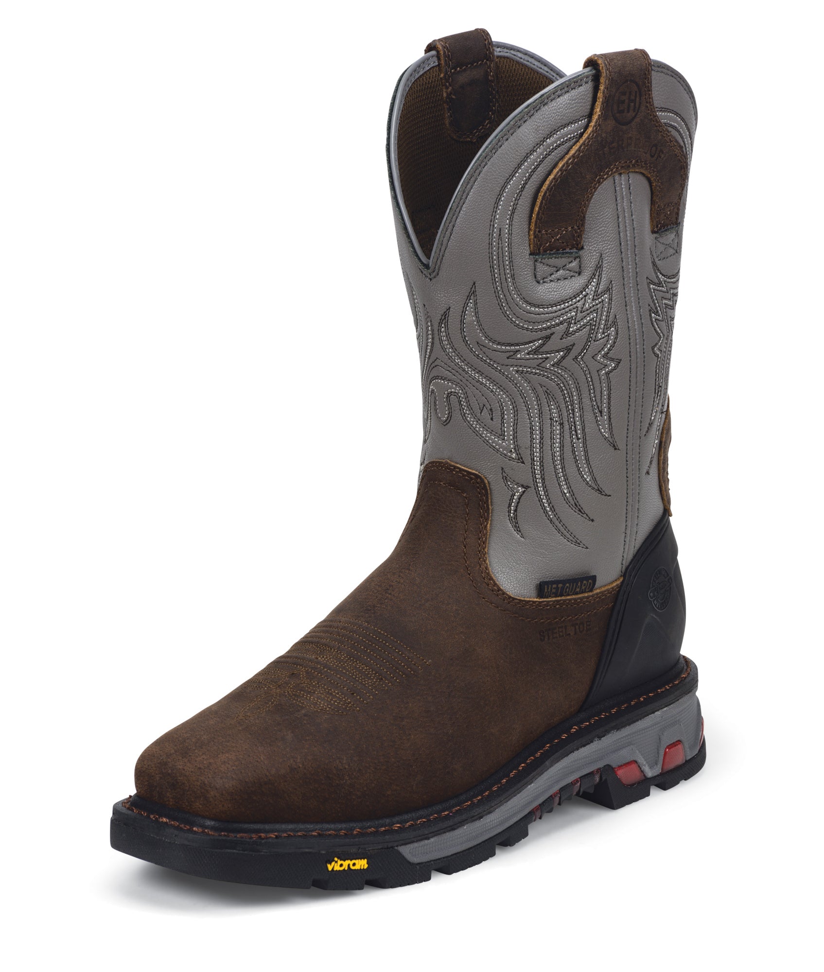 Justin Mens Gray Leather Work Boots Commander X5 Steel Toe – The