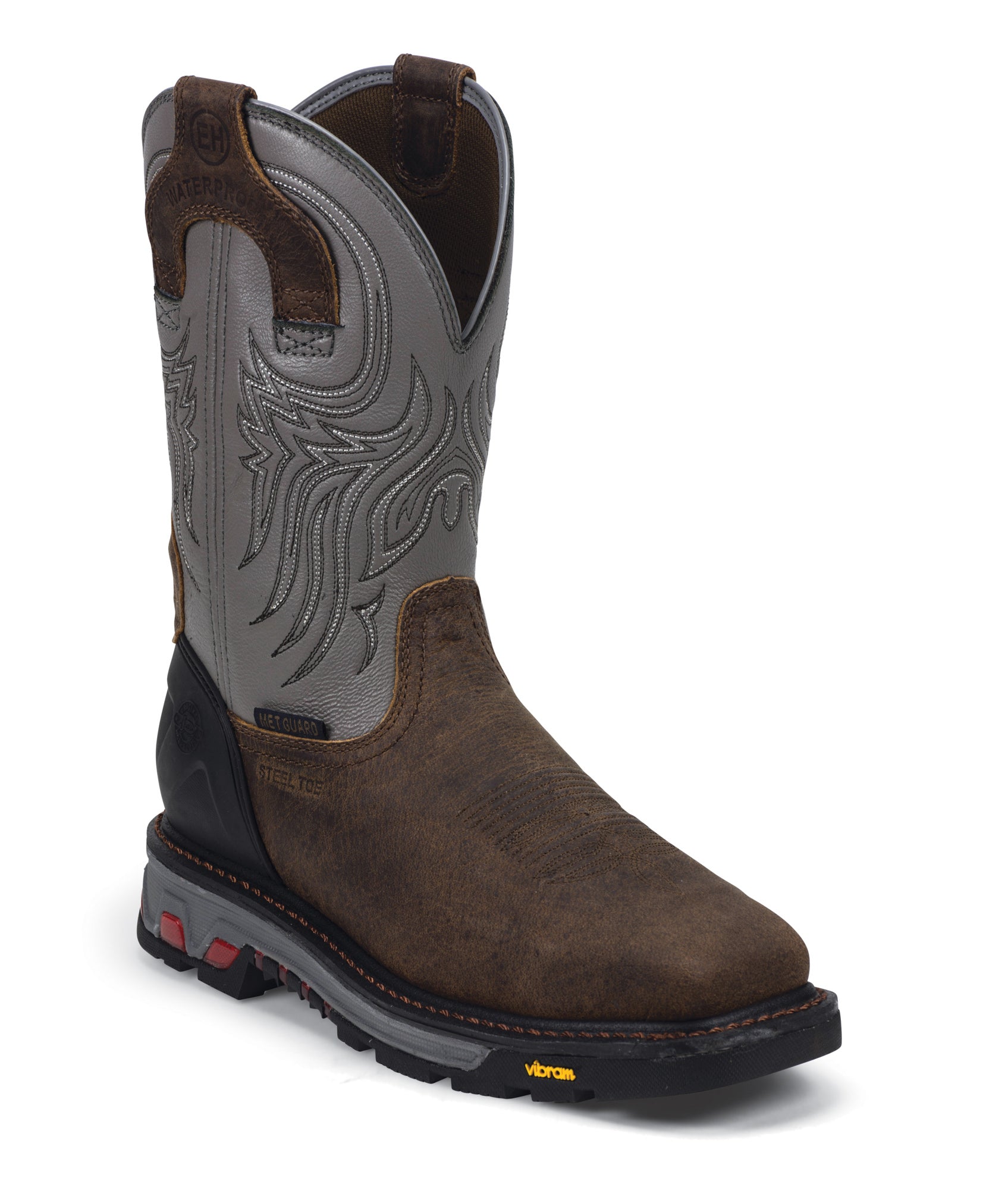 Justin Mens Gray Leather Work Boots Commander X5 Steel Toe – The