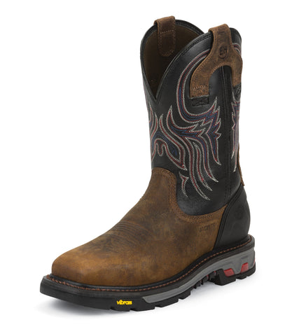 Justin Mens Black Leather Work Boots Commander X5 Steel Toe Waxy