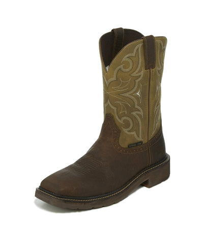 Justin Stampede ST Mens Cactus/Chocolate Amarillo Leather Cowboy Boots
