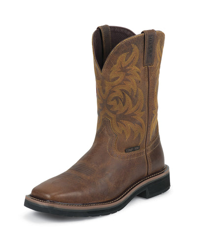 Justin Mens Tan Tail Leather Work Boots 11in Stampede Comp Toe