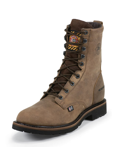 Justin Mens Wyoming Leather Work Boots Waterproof Lace-Up 8in