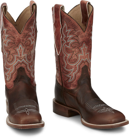 Justin 11in Womens Amber Orange Dusty Leather Cowboy Boots