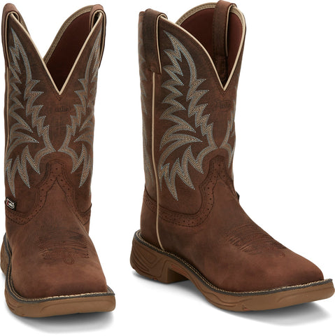 Justin 11in Mens Hickory Brown Rush Leather Cowboy Boots