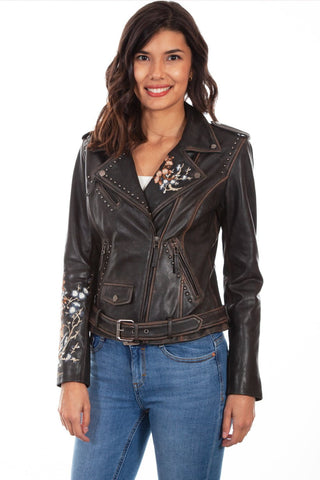 Scully Womens Black Lamb Leather Motorcycle Studded Jacket