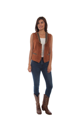 Scully Womens Rust Leather Fringe Vest