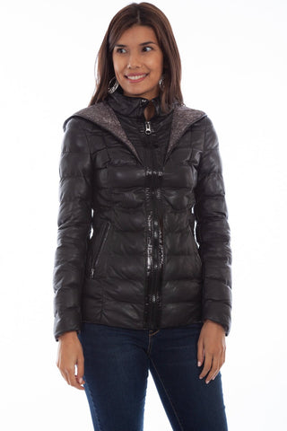 Scully Womens Black Leather Ribbed Jacket