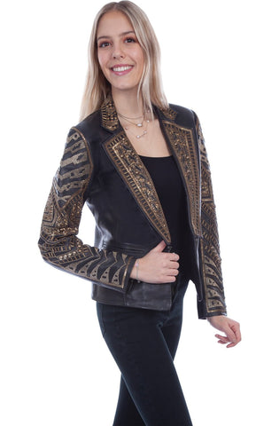 Scully Womens Black Lamb Leather Beaded Blazer Jacket