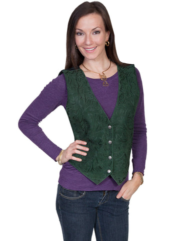 Scully Womens Spruce Suede Floral Vine Vest