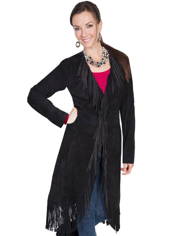 Scully Leatherwear Womens Black Boar Suede Fringe Maxi Coat
