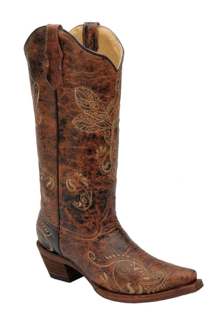 Corral Ladies Embroidery Brown Cowhide Leather Cowgirl Boots
