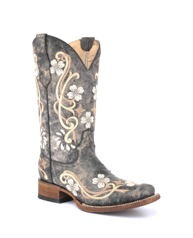 Circle G Ladies Embroidery Honey Cowhide Leather Cowgirl Boots