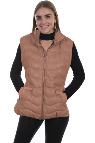 Scully Womens Beige Leather Ribbed Vest