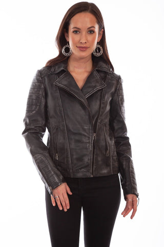 Scully Womens Black Leather Motorcycle Quilted Jacket