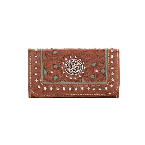 American West Lady Lace Antique/Marine Leather Trifold Wallet