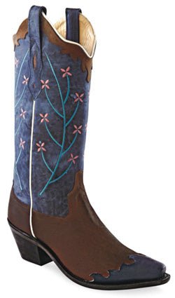 Old West Blue Womens Oily Leather 12in Snip Toe Wingtip Cowboy Boots