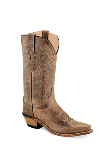 Old West Dark Tan Womens Leather Fashion 12in Cowboy Boots