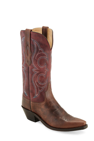 Old West Red/Brown Womens Leather Fashion 12in Cowboy Boots