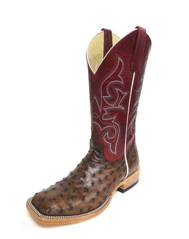 Miss Macie Bean Womens Red Ostrich Tobacco Full Quill Fashion Boots