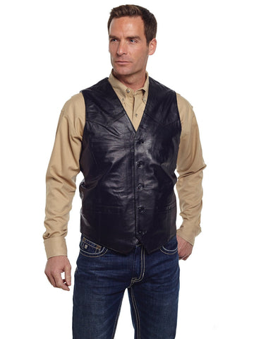 Cripple Creek Mens Black Genuine Leather Western Button Front Vest