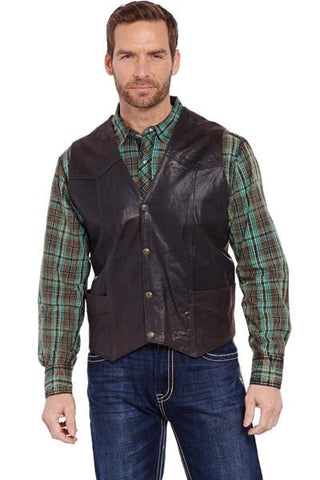 Cripple Creek Mens Antique Chocolate Leather Western Snap Front Vest