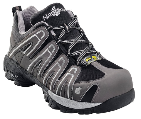 Nautilus Mens Composite Toe ESD Athletic W Grey/Black Faux Leather Shoes