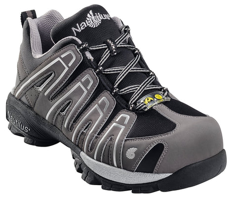 Nautilus Mens Composite Toe ESD Athletic M Grey/Black Faux Leather Shoes