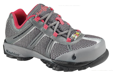 Nautilus Womens Steel Toe ESD Athletic M Grey/Pink Action Leather Shoes