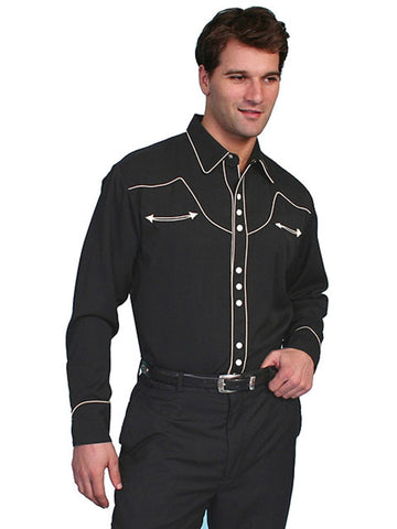 Scully Mens Black Cream Polyester Western Piping L/S Shirt