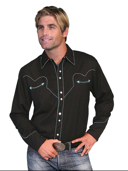 Scully Western Mens Turquoise Polyester L/S Candy Cane Piping Western ...