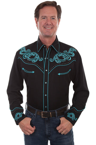 Scully Mens Black Poly/Rayon Studded L/S Shirt
