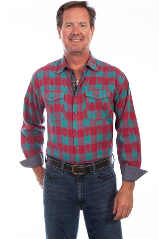 Scully Mens Turquoise/Red 100% Cotton Signature Check L/S Shirt