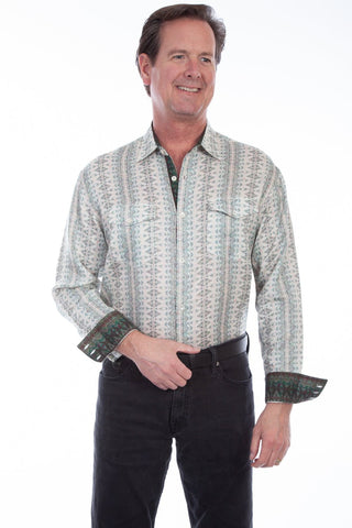 Scully Mens Sage 100% Tencel Bold Stripe L/S Shirt