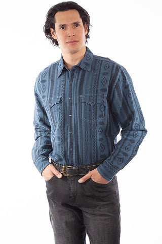 Scully Mens Blue 100% Cotton Diamond Stripe L/S Shirt