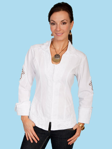 Scully Womens White 100% Cotton Cross L/S Shirt