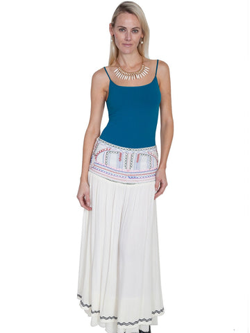 Scully Cantina Womens Natural 100% Viscose Embroidered Long Skirt