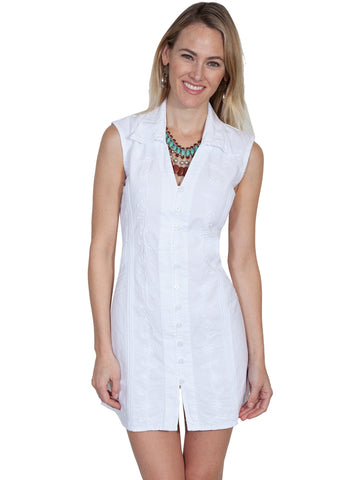 Scully Womens White 100% Cotton Floral Vine S/L Dress