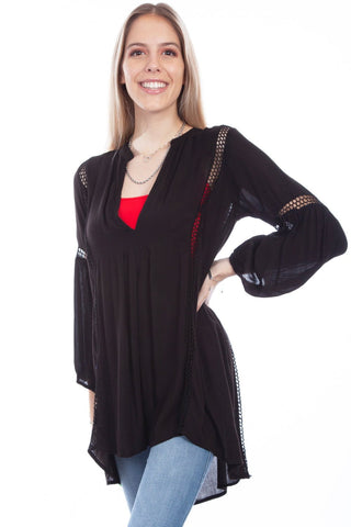 Scully Womens Black Rayon Waffle Weave L/S Tunic
