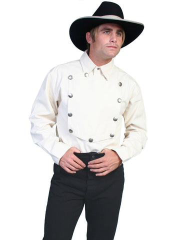 Scully RangeWear Mens Natural 100% Cotton Concho L/S Western Bib Shirt