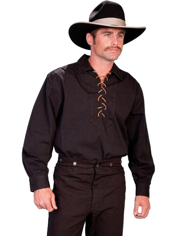 Scully RangeWear Mens Black 100% Cotton Laced Placket L/S Western Shirt