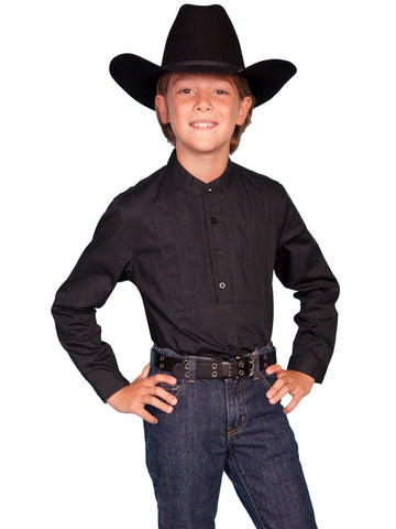 Scully Rangewear Boys Black 100% Cotton L/S Tuxedo Front Shirt