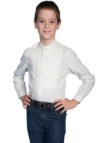 Scully Rangewear Boys Ivory 100% Cotton L/S Tuxedo Front Shirt