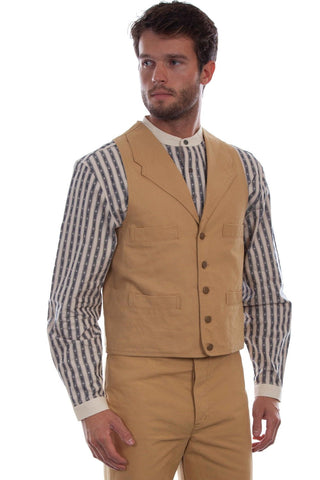 Scully Mens Wheat 100% Cotton Vintage Lapels Vest