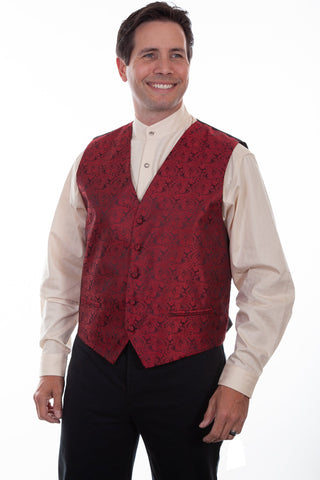Scully Mens Red Polyester Paisley Lapel Vest