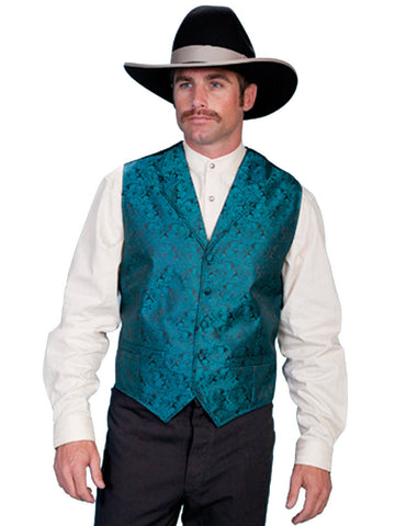 Scully Rangewear Mens Teal Polyester Paisley Old West Vest