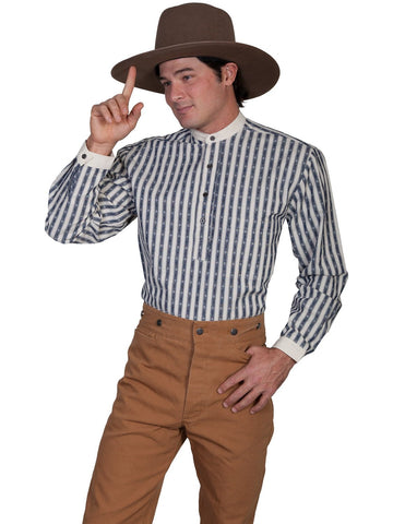Scully Rangewear Mens Blue 100% Cotton L/S Big Striped Western Shirt